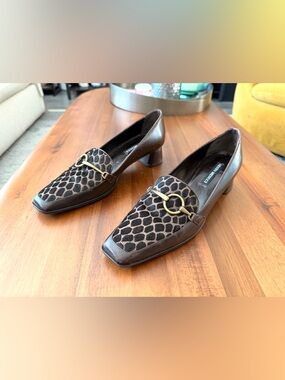 Sesto Meucci Brown Leopard-Print Leather Loafers with Gold Horsebit